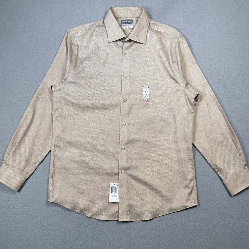Michael Kors Men's Reg Fit Airsoft Performance Dress Shirt Almond 16 32-33 $90